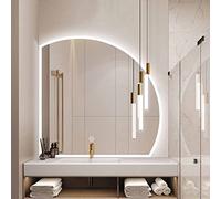 Espejo de Pared retroiluminado, Espejo de baño antivaho, Espejo de Maquillaje Regulable en 3 Colores, Espejo de tocador para Dormitorio, Espejo LED Inteligente de Media Luna de 100 x 100 cm