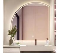 Espejo de pared semicircular retroiluminado LED, 50/60/70/80 cm, espejo decorativo sin marco con 3 opciones de color, control táctil inteligente para un uso fácil