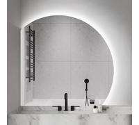 Espejo de pared semicircular sin marco de 36" y 40" para baño con sistema antivaho, regulable en 3 colores para dormitorio y sala de estar (corte inferior derecho, 90 cm/36") (corte inferior izqu