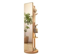 Espejo de pie de longitud completa con perchero, diseño giratorio de 360° para dormitorio y sala de estar, decoración multifuncional de madera que ahorra espacio