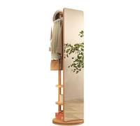 Espejo de pie de longitud completa con perchero, diseño giratorio de 360° para dormitorio y sala de estar, decoración multifuncional de madera que ahorra espacio