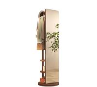 Espejo de pie de longitud completa con perchero, diseño giratorio de 360° para dormitorio y sala de estar, decoración multifuncional de madera que ahorra espacio