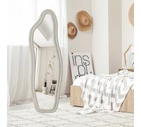 Espejo de pie irregular 140x45cm, Espejo de pared de madera envuelto en franela, espejos de longitud completa, espejos en forma de delfín, espejo de pie decorativo para vestidor, salón, dormitorio