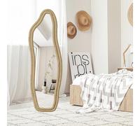 Espejo de pie irregular 140x45cm, Espejo de pared de madera envuelto en franela, espejos de longitud completa en forma de delfín, espejo de pie decorativo para vestidor, salón, dormitorio (Oro-1