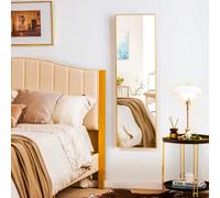 Espejo de puerta de 120 x 37 cm, espejo de cuerpo con de aleación de aluminio y cristal inastillable, espejo de tocador colgante o de pared con ganchos para vestidor, dormitorio y , dorado