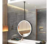 Espejo de Techo Circular con luz LED, tocador Flotante para baño, Espejo de Cristal Decorativo Colgante Redondo con Brillo Ajustable (diámetro: 70 cm/27,6 Pulgadas).