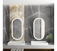 Espejo de Techo Colgante con Luces LED, Espejo Decorativo de Pared con Marco de Metal Blanco, Espejo de baño Flotante con Brazo Ajustable (50 cm x 60 cm).
