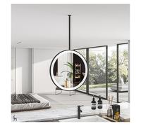 Espejo de Techo con luz LED, Redondo, de Metal, Ideal para Entrada, guardarropa y decoración del hogar (Negro, 60 x 60 cm)