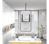Espejo de Techo, Espejo de Maquillaje Cuadrado Grande con Varilla Personalizable y Marco de Metal para baño, Sala de Estar o Dormitorio, Espejos de tocador Decorativos nórdicos, Negro (tamaño