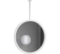 Espejo de techo flotante con brazo ajustable, marco de metal redondo blanco, espejo de tocador de baño para maquillaje profesional y afeitado, diseño sin taladrar (diámetro: 70 cm)