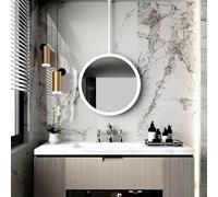 Espejo de tocador con iluminación, espejo LED redondo, espejos decorativos de pared para el hogar o el baño, espejo de techo flotante blanco con varilla, espejo de cristal HD(Diameter-60CM/23.6INCH)
