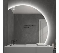 Espejo de tocador con iluminación LED inteligente, espejo de baño semicircular de 28x28 pulgadas, a prueba de explosiones, espejo de pared para dormitorio, espejo de maquillaje retroiluminado ant