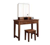 Espejo de tocador con Luces de Madera Maciza de Nogal, tocador Chino, Escritorio de Maquillaje con Silla para Dormitorio, Elegante Conjunto de Muebles de Dormitorio