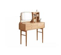Espejo De Tocador Con Luces Y Juego De Mesa Tocador de madera maciza con tres cajones, espejo de maquillaje ajustable, tocador, dormitorio, apartamento pequeño, mesa de almacenamiento de maquillaje To