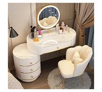 Espejo De Tocador Con Luces Y Juego De Mesa Tocador Dormitorio Mesa de maquillaje simple Mesa de almacenamiento Gabinete de almacenamiento Espejo de maquillaje Taburete de maquillaje Conjunto combinad