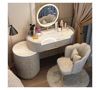 Espejo De Tocador Con Luces Y Juego De Mesa Tocador Dormitorio Mesa de maquillaje simple Mesa de almacenamiento Gabinete de almacenamiento Espejo de maquillaje Taburete de maquillaje Conjunto combinad