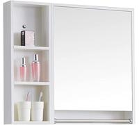 Espejo de tocador de baño blanco con estante y armario impermeable, 70 x 70 x 12 cm, solución de almacenamiento elegante y funcional para tu baño, organizador de cosméticos montado en la pared con