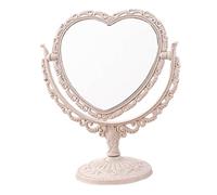 Espejo de tocador de doble cara giratorio 360° desmontable con forma de corazón herramienta de maquillaje vintage con base estable para dormitorio hotel residencia universitaria y salón color beige.