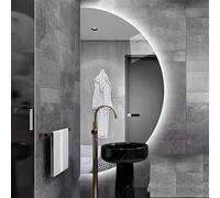 Espejo de tocador de media luna LED regulable de 48 x 24 pulgadas, espejo de baño retroiluminado antivaho con interruptor táctil, 3 opciones de color para una iluminación perfecta
