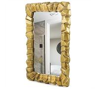 Espejo de tocador de pared vintage con acabado de bronce de aluminio de 25 x 17 pulgadas, con textura de piedra 3D arrugada, ideas clásicas de espejo ornamentado para pedestal y lavabo, escultura