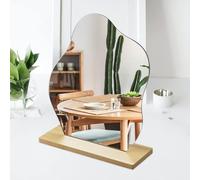 Espejo de tocador estético irregular, sin marco, espejo acrílico en forma de nube, espejo de mesa irregular con soporte de madera, espejo de maquillaje decorativo para sala de estar, dormitorio,