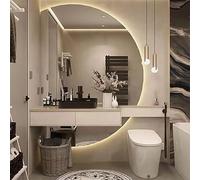 Espejo de tocador iluminado sin marco de 3 colores, espejo de pared antivaho en forma de media luna para baño o dormitorio, grande, moderno, retroiluminado y regulable, 51/47 pulgadas (corte