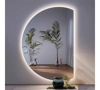Espejo de tocador iluminado sin marco de 3 colores, espejo de pared antivaho en forma de media luna para baño o dormitorio, grande, moderno, retroiluminado y regulable, 51/47 pulgadas (corte