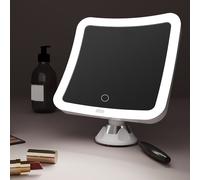 Espejo de tocador LED con para baño, espejo de maquillaje LED rectangular con aumento 10X y 2 de luz. Equipado con una de vacío fuerte, se puede unir a azulejos lisos o paredes de vidrio