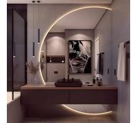 Espejo de tocador moderno de pared antivaho, sin marco, con atenuación de 3 colores, forma irregular, semicircular, 71 x 109 cm, retroiluminado, decorativo para el hogar (izquierdo, 90 x 60