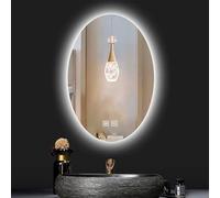 Espejo de tocador ovalado de 90 x 70 cm, retroiluminado LED, con botón táctil, espejo inteligente antivaho en 3 colores, elegante espejo de pared redondo para decoración del hogar
