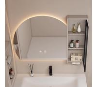 Espejo de tocador para baño, Espejo de baño de Media Luna con Almacenamiento, antivaho, botón táctil Inteligente, Espejo de Maquillaje LED de 26" + 20" para decoración del hogar de la Sala d