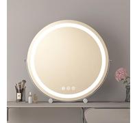 Espejo de tocador redondo grande y blanco iluminado con luces ajustables, espejo giratorio de pie para maquillaje y afeitado para un aseo impecable y mejora de la belleza.