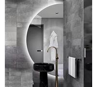 Espejo de tocador regulable de 3 colores LED de media luna de 48 x 24 pulgadas, espejo de baño retroiluminado antivaho con sensor táctil para una decoración elegante del hogar