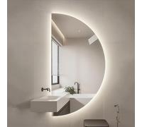Espejo de tocador semicircular retroiluminado con luz de 3 colores, espejo de baño moderno sin marco para montaje en pared antivaho, interruptor táctil inteligente ajustable (corte izquierdo, 80