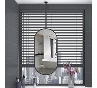 Espejo de Varilla Colgante Ovalado Espejo montado en el Techo Negro nórdico para baño Baño Maquillaje Afeitado Sala de Estar Dormitorio Hogar Espejo Colgante de Pluma de Metal Personalizable