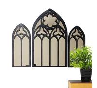 Espejo de ventana de la iglesia gótica | Espejo de pared arqueado en decoración de pared negro | Decoración de pared de ventana de iglesia negra para uso interior y exterior, salón, jardín, dormitorio