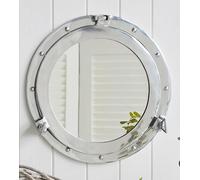 Espejo de ventana de ojo de buey redondo con acabado plateado antiguo de 12 pulgadas, ojo de buey náutico, decoración del hogar, Navidad