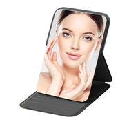 Espejo de viaje plegable - maquillaje HD, conjunto de accesorios de vanidad portátil, espejo de belleza con cubierta de cuero de PU , marco ligero, estuche de transporte | Vista compacta para u