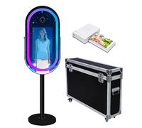 Espejo elíptico para cabina de fotos con marco LED para selfie portátil de 21.5 pulgadas, visualización táctil mágica para cabina de espejo para fiestas, eventos, bodas con luz RGB (negro, cabina de
