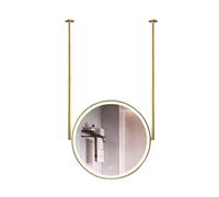 Espejo Flotante Redondo para Colgar en el Techo con luz LED, Espejo de baño con Marco de Metal, Espejo Decorativo Moderno para el hogar, Espejo de Maquillaje de tocador de baño HD (Dorado, 7