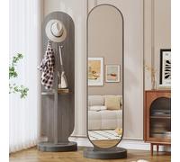 Espejo giratorio de 360° de longitud completa con perchero, espejo de piso de madera maciza 2 en 1, espejo largo para dormitorio, sala de estar, decoración elegante del hogar