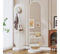 Espejo giratorio de 360° de longitud completa con perchero, espejo de piso de madera maciza 2 en 1, espejo de pie alto para dormitorio y sala de estar, decoración elegante del hogar