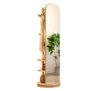 Espejo giratorio de 360° de longitud completa con perchero, espejo de piso de madera maciza y percha, diseño 2 en 1 que ahorra espacio para decoración de dormitorio y sala de estar