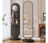 Espejo giratorio de 360° de longitud completa con perchero, espejo de suelo de madera maciza 2 en 1, ideal para dormitorio y sala de estar, decoración elegante y funcional del hogar