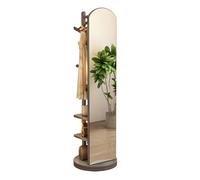 Espejo giratorio de 360° de longitud completa con perchero, madera maciza, diseño 2 en 1 que ahorra espacio para dormitorio y sala de estar, decoración elegante y funcional del hogar