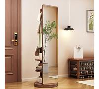Espejo giratorio de 360° de longitud completa con perchero, organizador de madera 2 en 1 para dormitorio y sala de estar, diseño que ahorra espacio, 65.7 x 15.7 pulgadas, ideal para guardarropa y