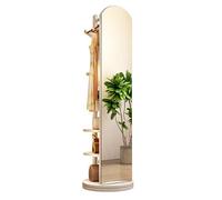 Espejo giratorio de 360° de longitud completa con perchero, soporte de suelo de madera maciza y Hanr para dormitorio, sala de estar, diseño 2 en 1, ahorro de espacio, decoración del hogar
