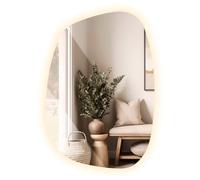 Espejo Grande Maquillaje con Luz 90,9x66 cm Iluminación LED Sin Marco Forma Organico Blanco Cálido Moderno Retroiluminación para Baño, Dormitorio, Pasillo y Entrada para Colgar Ondulado Asimétrico