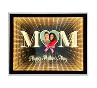 Espejo infinito con marco de fotos personalizado, Regalos personalizados para el día de la madre y cumpleaños para mamá, Espejo de maquillaje con luz LED de noche para escritorio, Decoración del hogar