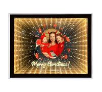 Espejo infinito personalizado con fotos personalizadas, Regalos de Navidad personalizados para pareja, amigos, Espejo de maquillaje con luz LED de noche para escritorio, familia, Decoración del hogar